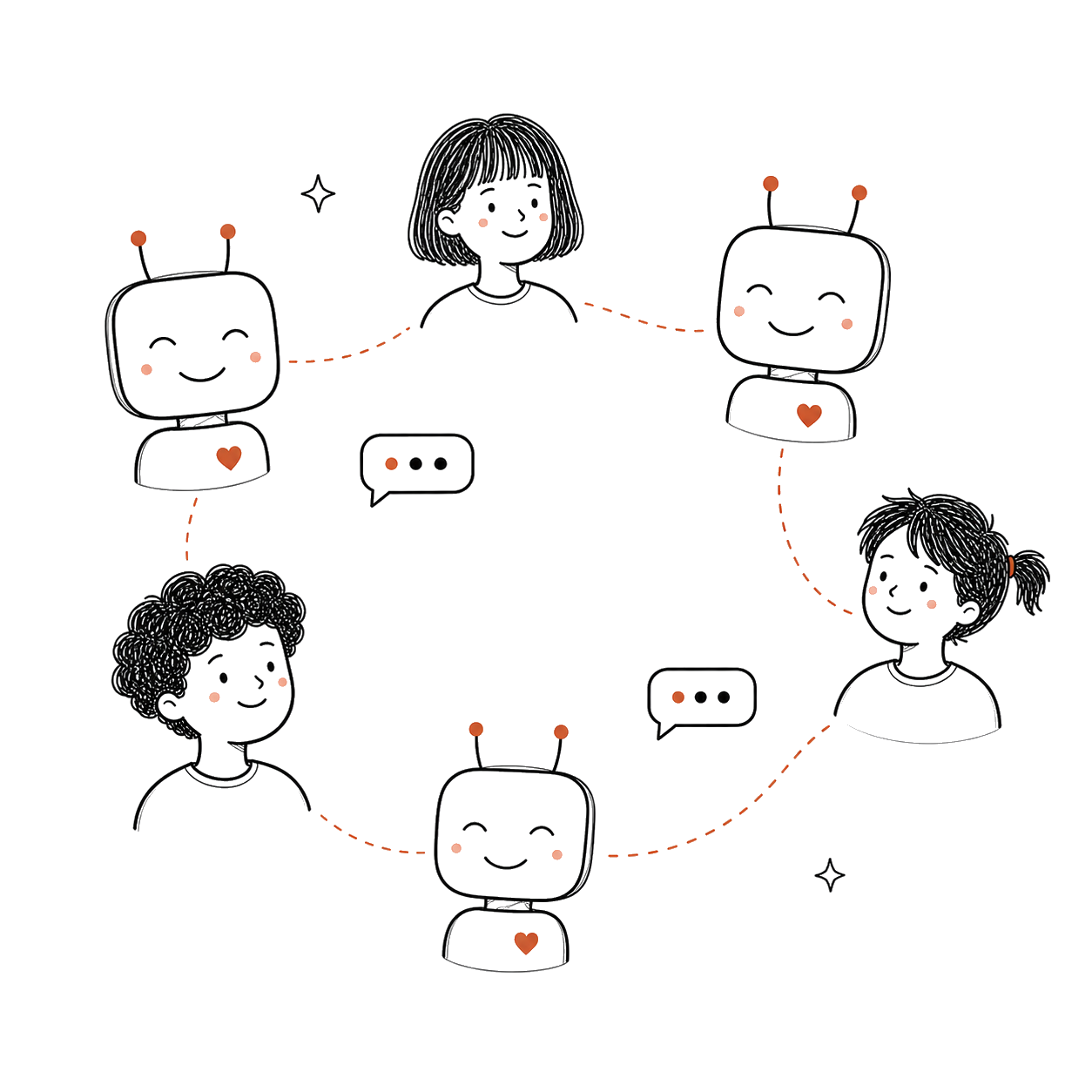Humans and robot agents connected in a ClawChat social network